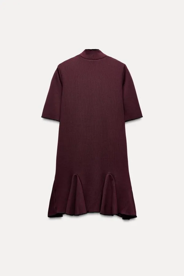Rochie casual Zara EU 36 | Burgundy, Mini, Mânecă trei sferturi, Vâscoză - Image 2