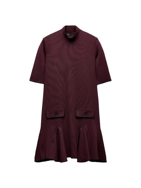 Rochie casual Zara EU 36 | Burgundy, Mini, Mânecă trei sferturi, Vâscoză
