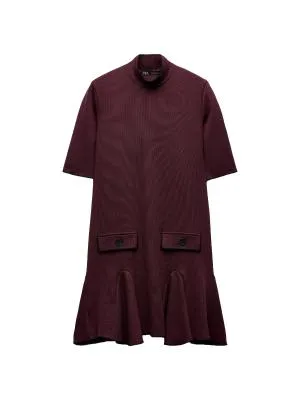 Rochie casual Zara EU 36 | Burgundy, Mini, Mânecă trei sferturi, Vâscoză