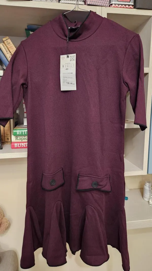 Rochie casual Zara EU 36 | Burgundy, Mini, Mânecă trei sferturi, Vâscoză - Image 5