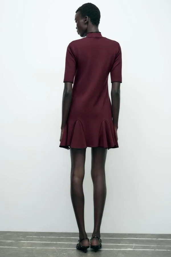 Rochie casual Zara EU 36 | Burgundy, Mini, Mânecă trei sferturi, Vâscoză - Image 4