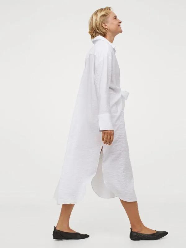 Rochie tip cămașă H&M EU 38 | Alb, Midi, Mânecă lungă - Image 2