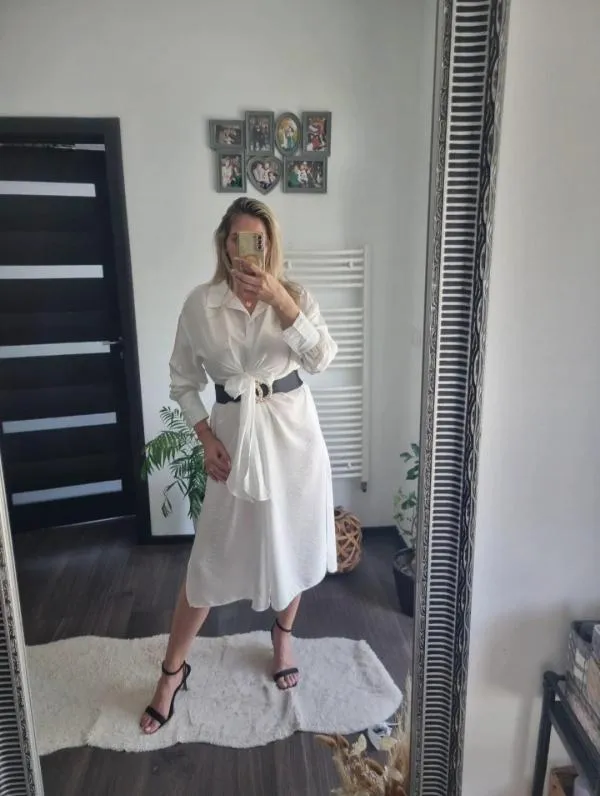 Rochie tip cămașă H&M EU 38 | Alb, Midi, Mânecă lungă - Image 5