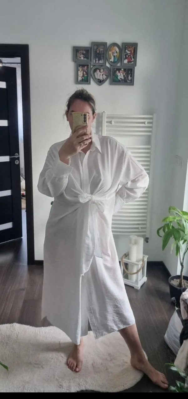 Rochie tip cămașă H&M EU 38 | Alb, Midi, Mânecă lungă - Image 6