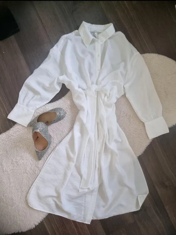 Rochie tip cămașă H&M EU 38 | Alb, Midi, Mânecă lungă - Image 7
