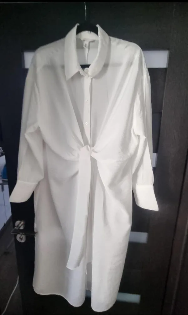 Rochie tip cămașă H&M EU 38 | Alb, Midi, Mânecă lungă - Image 8