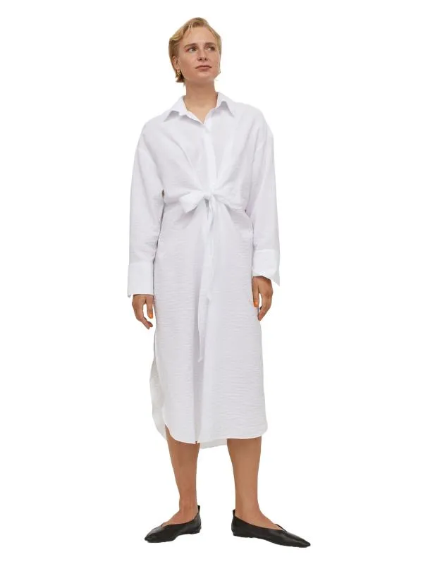 Rochie tip cămașă H&M EU 38 | Alb, Midi, Mânecă lungă