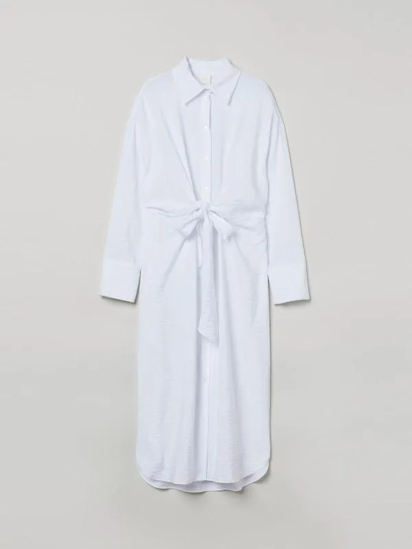 Rochie tip cămașă H&M EU 38 | Alb, Midi, Mânecă lungă - Image 4