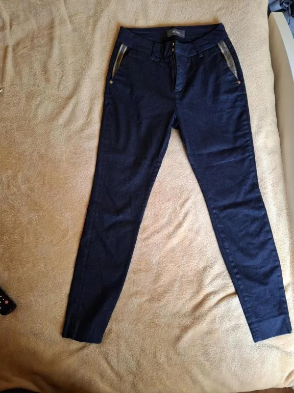 Blugi Mos Mosh US 28 | Bleumarin, Lungi, Talie medie, Slim fit, Dungi, Broderie, Bumbac - Image 2