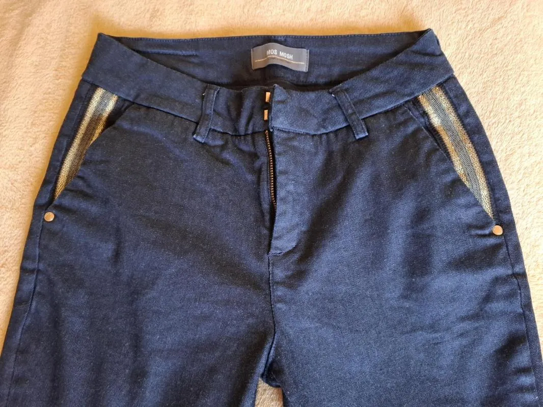 Blugi Mos Mosh US 28 | Bleumarin, Lungi, Talie medie, Slim fit, Dungi, Broderie, Bumbac - Image 3