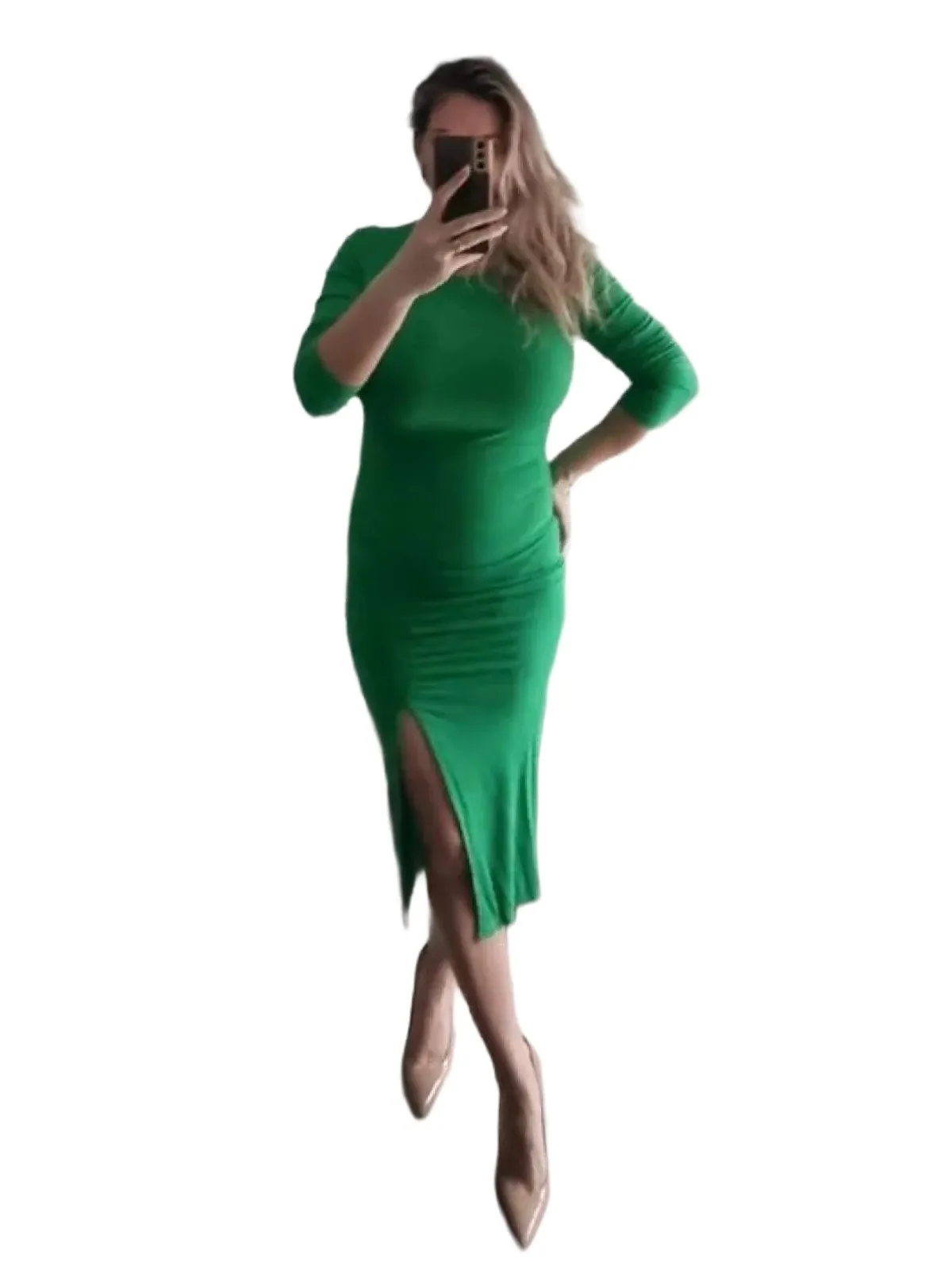 Rochie casual Amisu EU 38 | Verde, Midi, Mânecă lungă