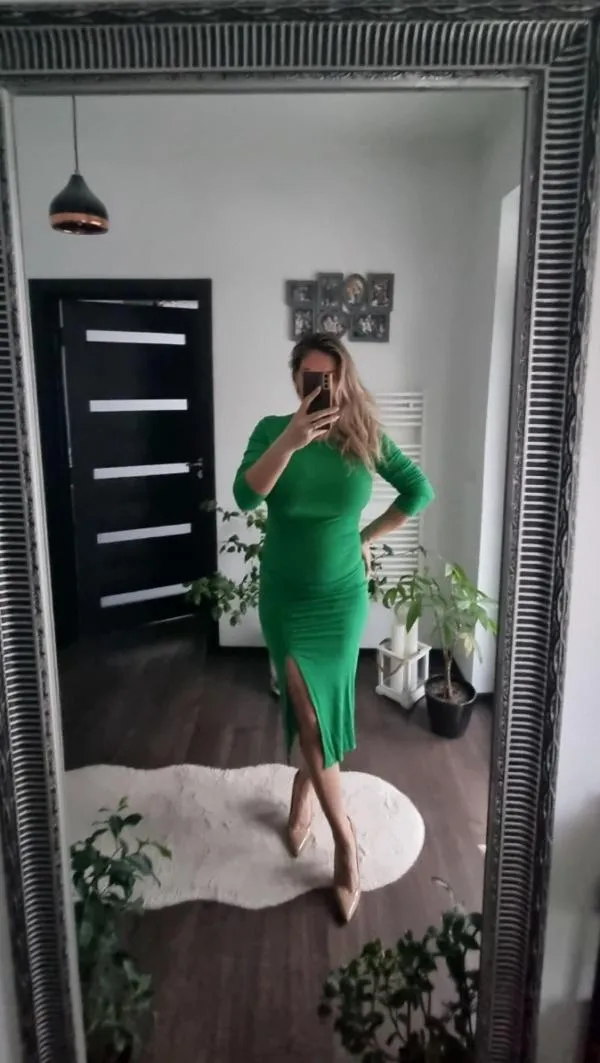 Rochie casual Amisu EU 38 | Verde, Midi, Mânecă lungă