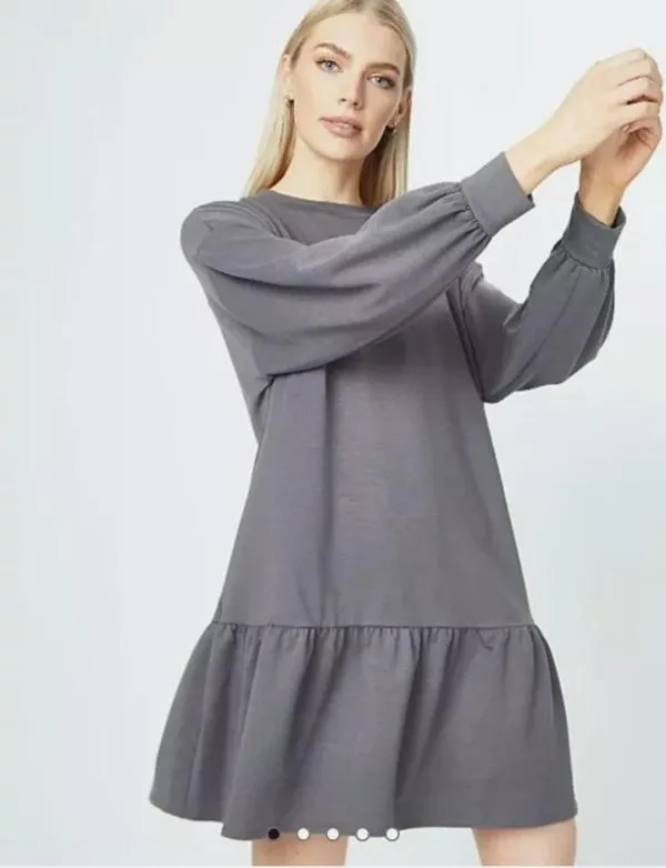 Rochie tip hanorac H&M EU 34 | Gri, Mini, Mânecă lungă