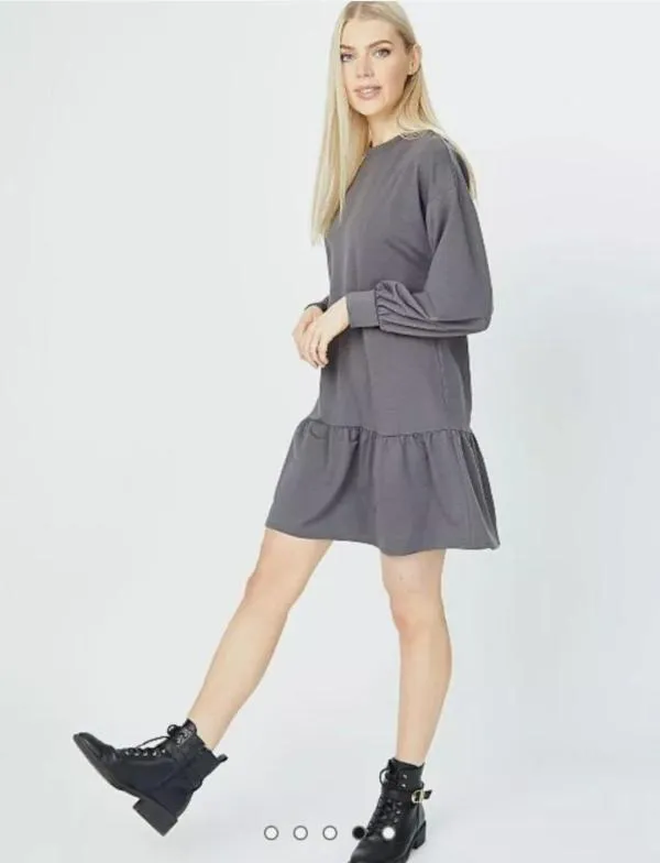 Rochie tip hanorac H&M EU 34 | Gri, Mini, Mânecă lungă - Image 2