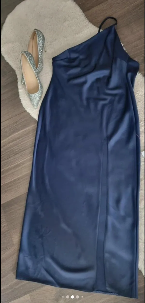 Rochie de seară ASOS EU 38 | Bleumarin, Midi, Bretele subțiri, Satinat - Image 7