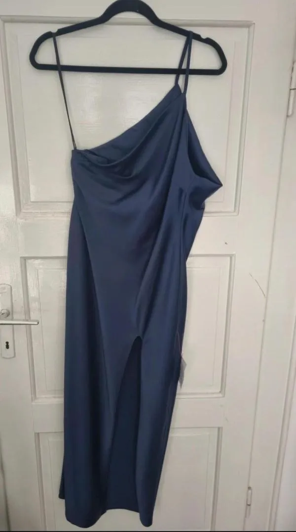 Rochie de seară ASOS EU 38 | Bleumarin, Midi, Bretele subțiri, Satinat - Image 8