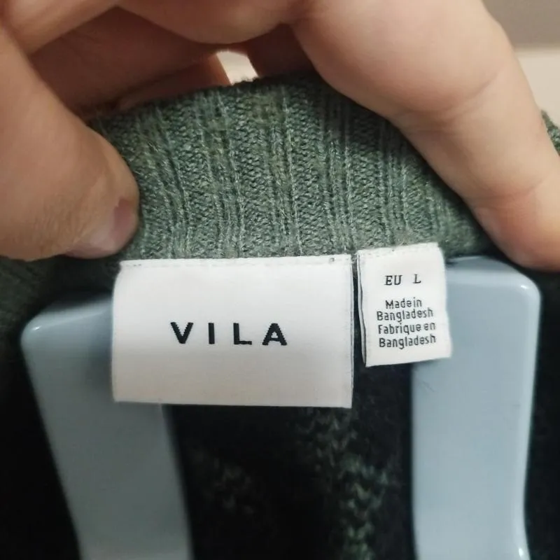 Pulover la baza gâtului VILA L | Negru, Normal, Mânecă lungă, Regular fit, Animal print, Vâscoză - Image 4