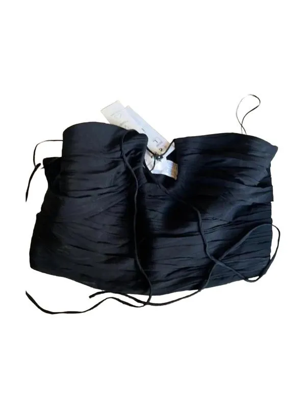 Top cropped Cropped (Scurt) Zara L | Negru, Bretele după gât, Mulat   Cambrat fit