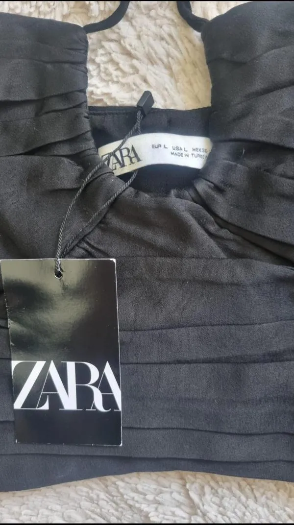 Top cropped Zara L | Negru, Cropped (Scurt), Bretele după gât - Image 2