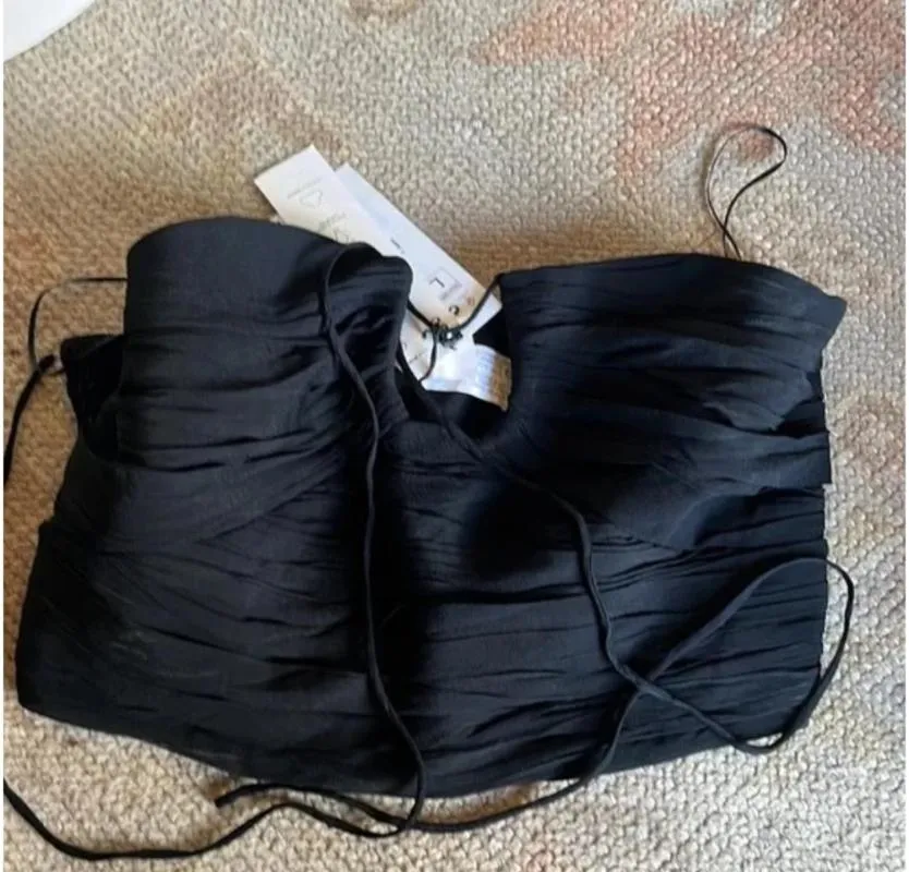 Top cropped Zara L | Negru, Cropped (Scurt), Bretele după gât