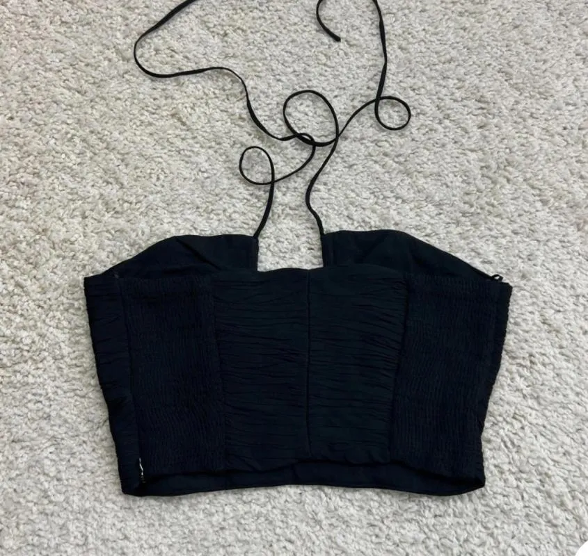 Top cropped Zara L | Negru, Cropped (Scurt), Bretele după gât - Image 4