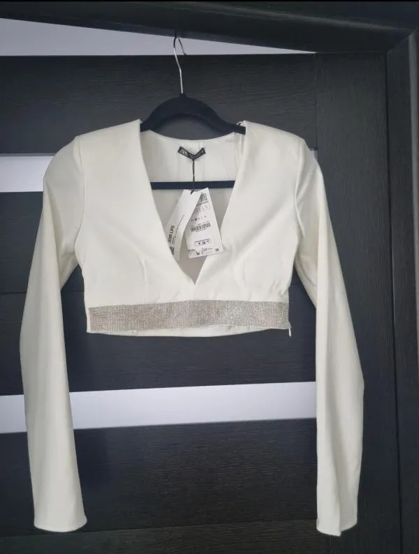 Top cropped Zara S | Alb, Cropped (Scurt), Mânecă lungă - Image 5