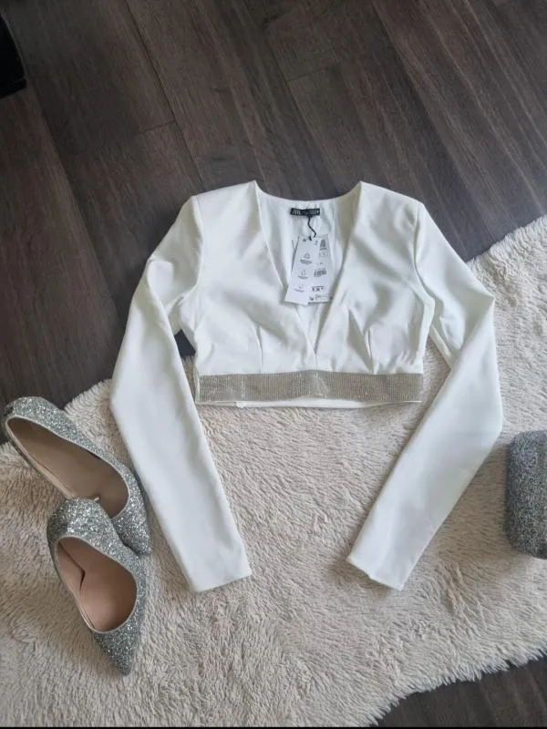 Top cropped Zara S | Alb, Cropped (Scurt), Mânecă lungă - Image 7