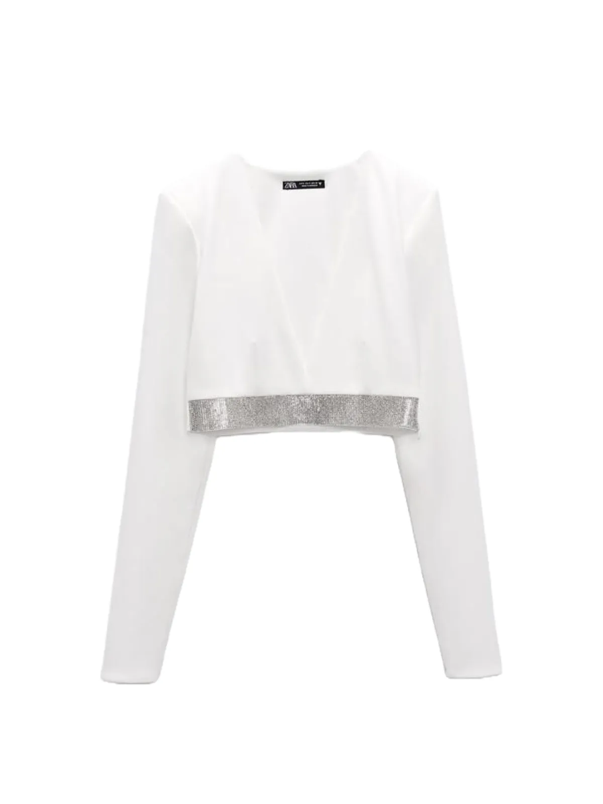 Top cropped Cropped (Scurt) Zara S | Alb, Mânecă lungă