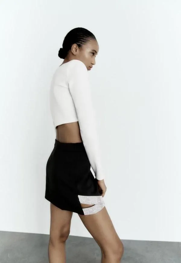 Top cropped Zara S | Alb, Cropped (Scurt), Mânecă lungă - Image 3
