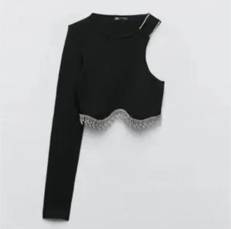 Top cropped Zara EU 38 | Negru, Cropped (Scurt), Pe un umăr - Image 2