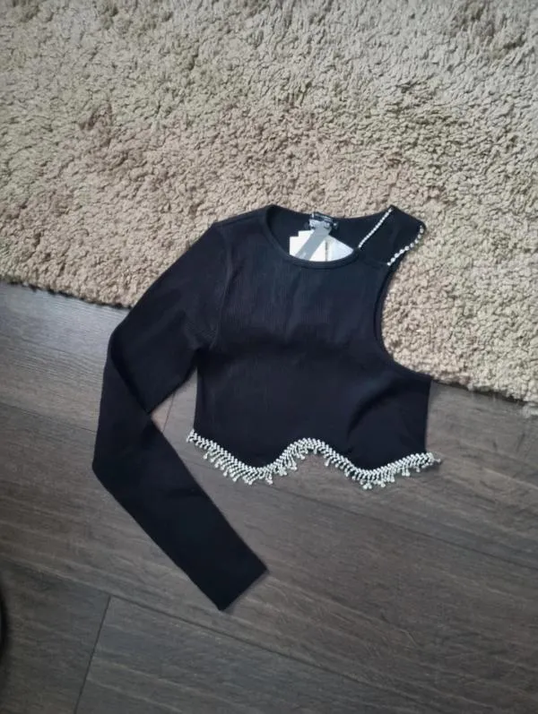 Top cropped Zara EU 38 | Negru, Cropped (Scurt), Pe un umăr - Image 5