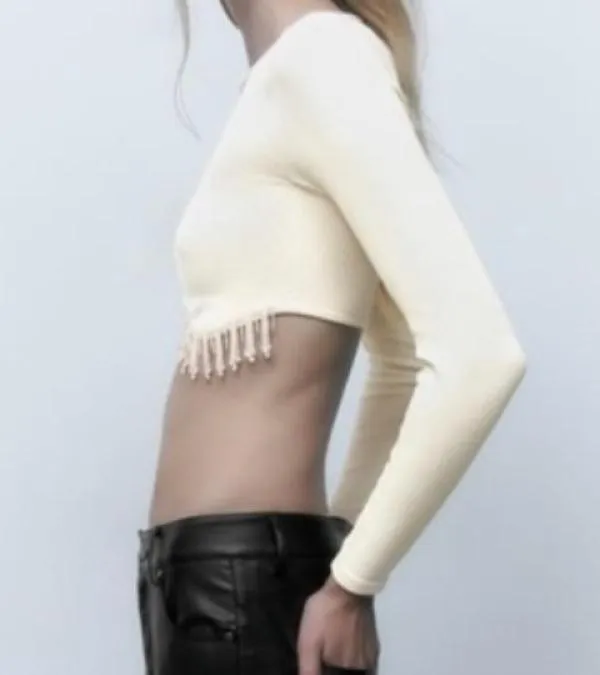 Top cropped Zara EU 34 | Crem, Cropped (Scurt), Mânecă lungă - Image 4
