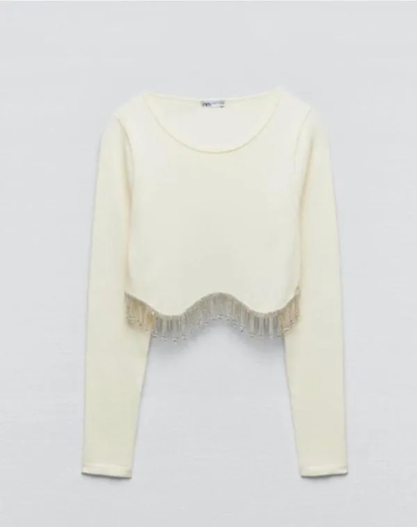 Top cropped Zara EU 34 | Crem, Cropped (Scurt), Mânecă lungă - Image 5