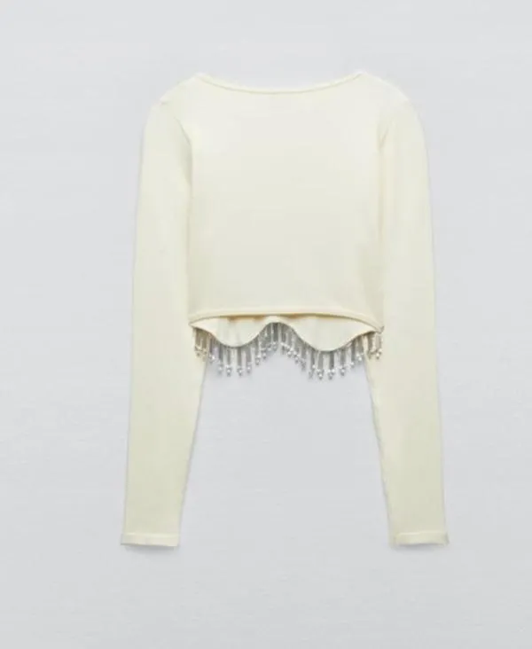 Top cropped Zara EU 34 | Crem, Cropped (Scurt), Mânecă lungă - Image 6