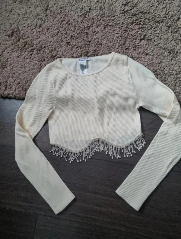 Top cropped Zara EU 34 | Crem, Cropped (Scurt), Mânecă lungă - Image 7