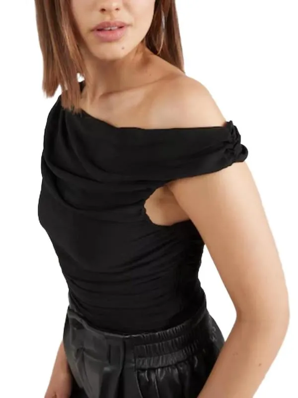 Top cropped Cropped (Scurt) Shein EU 36 | Negru, Mulat   Cambrat fit, Volane