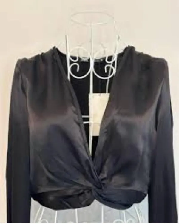 Top cropped Zara EU 40 | Negru, Cropped (Scurt), Mânecă lungă, Satinat - Image 9