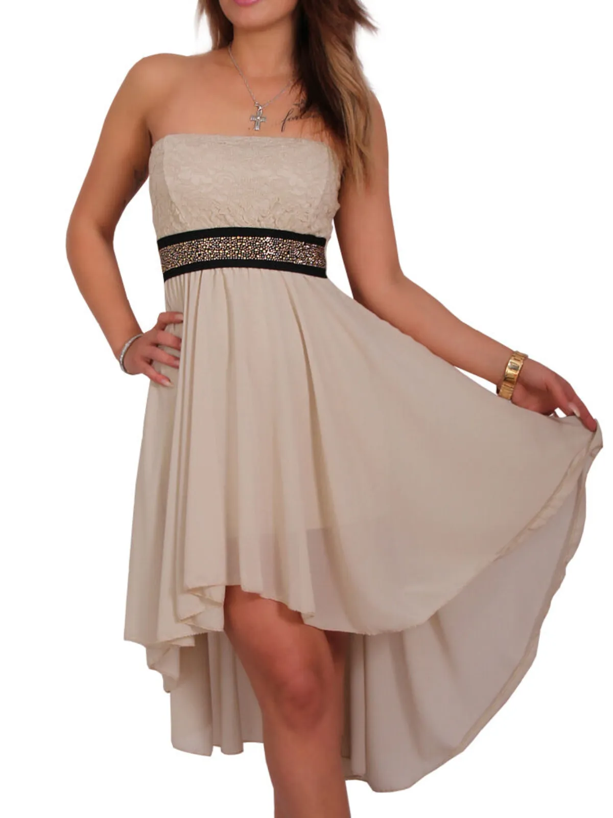 Rochie de seară Made in Italy M | Ivoire, Mini, Cu umerii goi, Dantelă