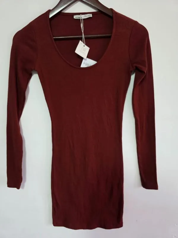 Rochie mulată Pull&Bear S | Burgundy, Mini, Mânecă lungă - Image 3