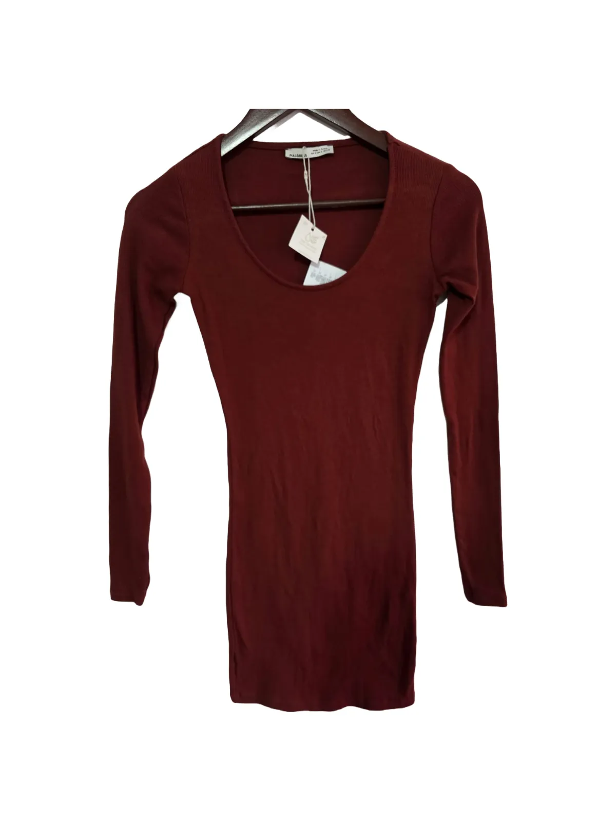 Rochie mulată Pull&Bear S | Burgundy, Mini, Mânecă lungă