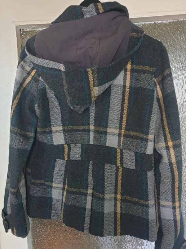 Palton scurt Zara EU 40 | Multicolor, Cu glugă detașabilă, Abstract & Color Block, Lână - Image 2