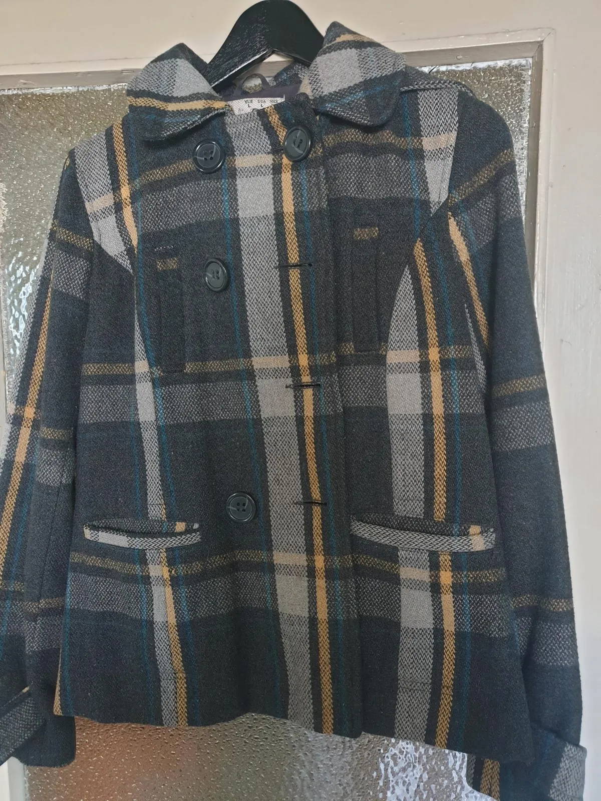 Palton scurt Zara EU 40 | Multicolor, Cu glugă detașabilă, Abstract & Color Block, Lână