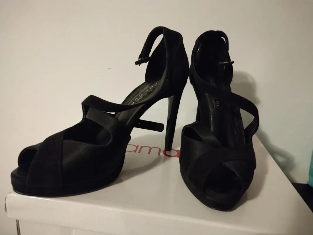 Sandale cu toc ANNA CORI EU 36 | Negru, Piele întoarsă Suede - Image 6