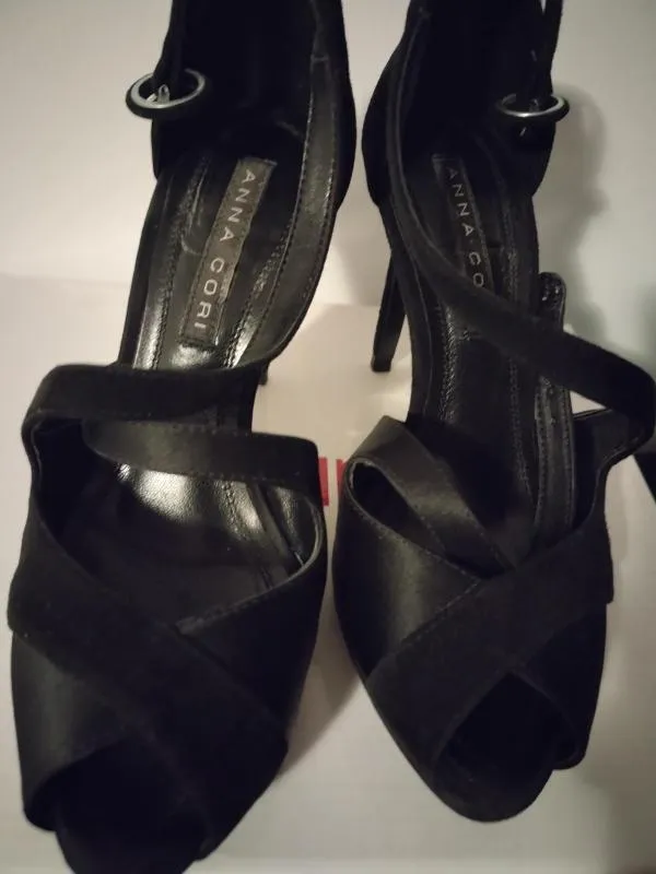 Sandale cu toc ANNA CORI EU 36 | Negru, Piele întoarsă Suede - Image 2
