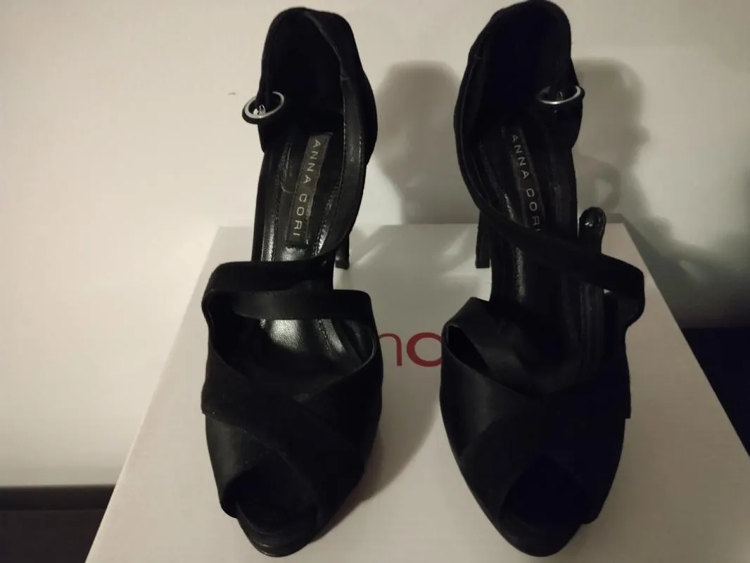 Sandale cu toc ANNA CORI EU 36 | Negru, Piele întoarsă Suede - Image 5