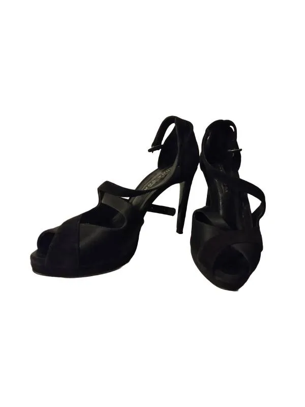 Sandale cu toc ANNA CORI EU 36 | Negru, Piele întoarsă Suede