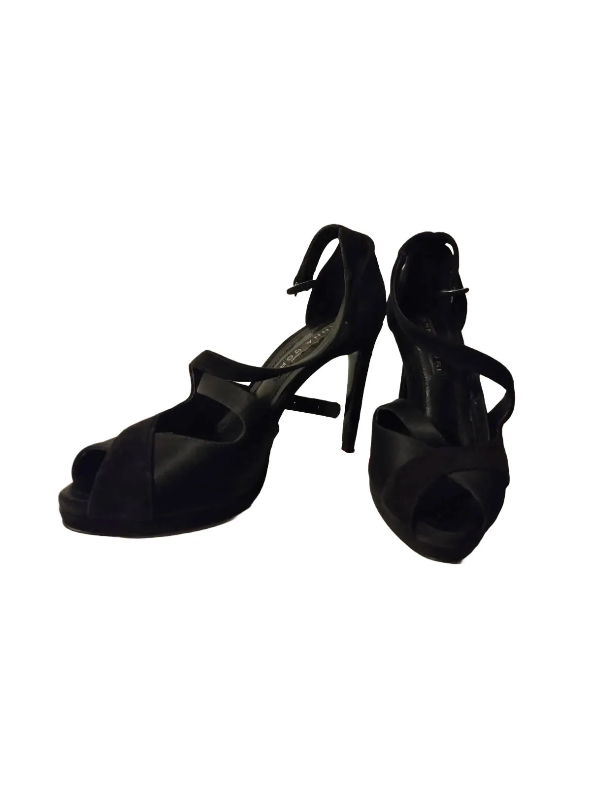 Sandale cu toc ANNA CORI EU 36 | Negru, Piele întoarsă Suede