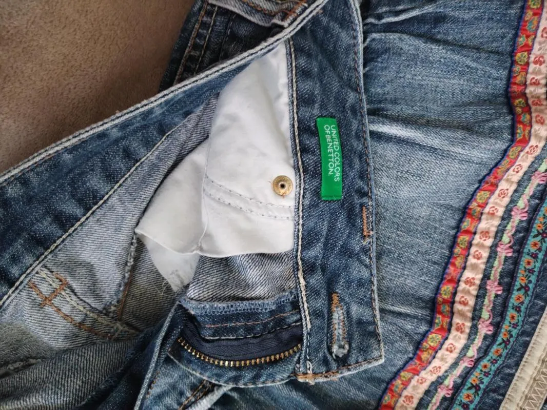 Fustă din denim United Colors of Benetton EU 36 | Bleu, Mini, Broderie, Denim - Image 4