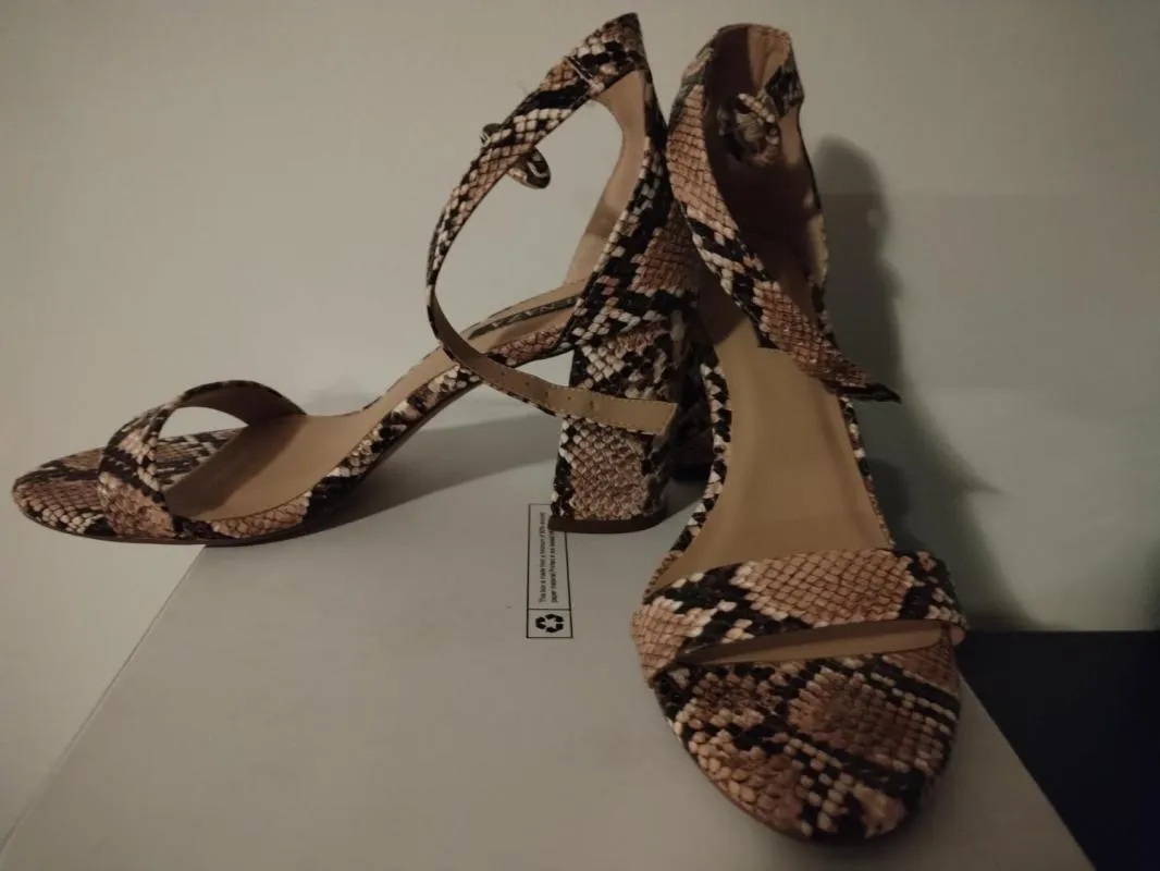 Sandale cu toc Benaza EU 37 | Bej, Animal print, Piele ecologică - Image 3
