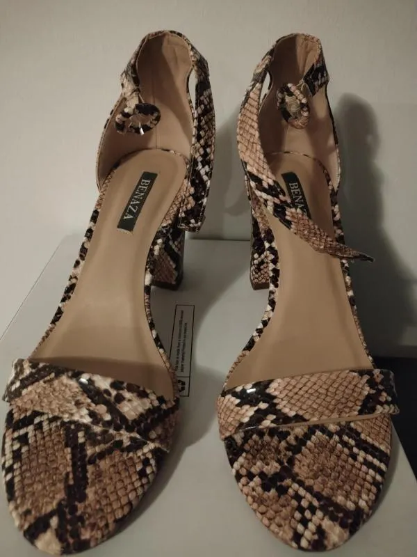 Sandale cu toc Benaza EU 37 | Bej, Animal print, Piele ecologică - Image 5
